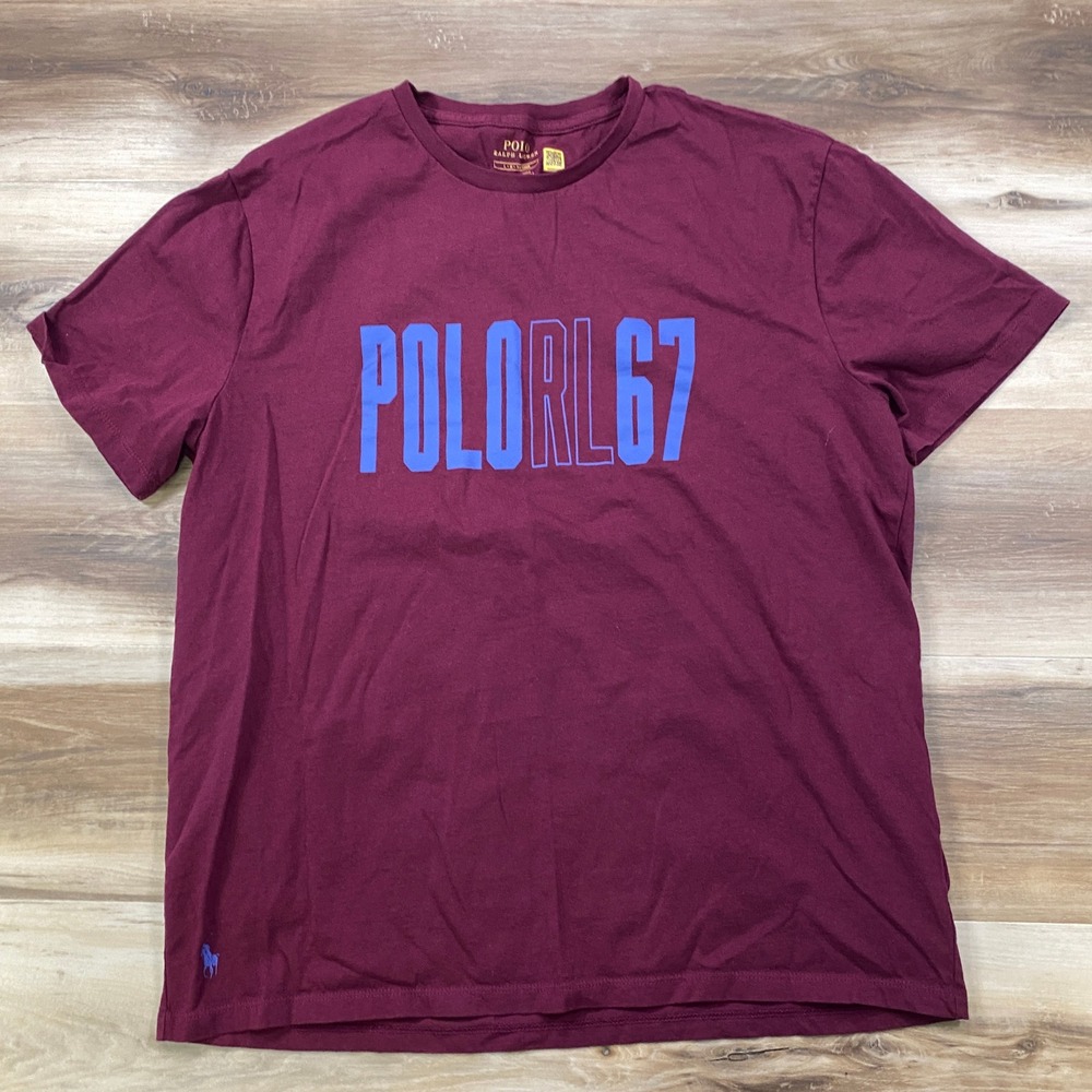 Polo Ralph Lauren T-Shirt Mens L Graphic RL67 Cotton Regular Burgundy‎ Heritage